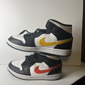 Nike Air Jordan 1 Black White Mid Alternate Swoosh Red Yellow SZ 8.5 BQ6472-063